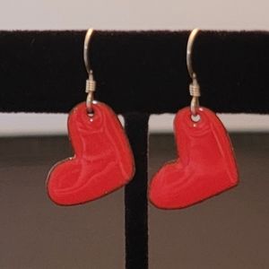 Red Enameled Heart Earrings